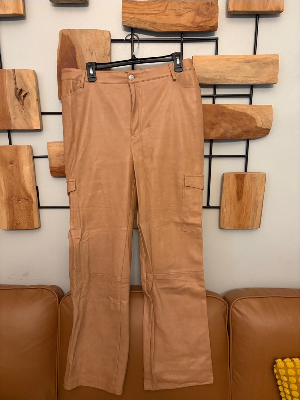 bagatelle Camel Tan Vegan Leather Cargo Pants